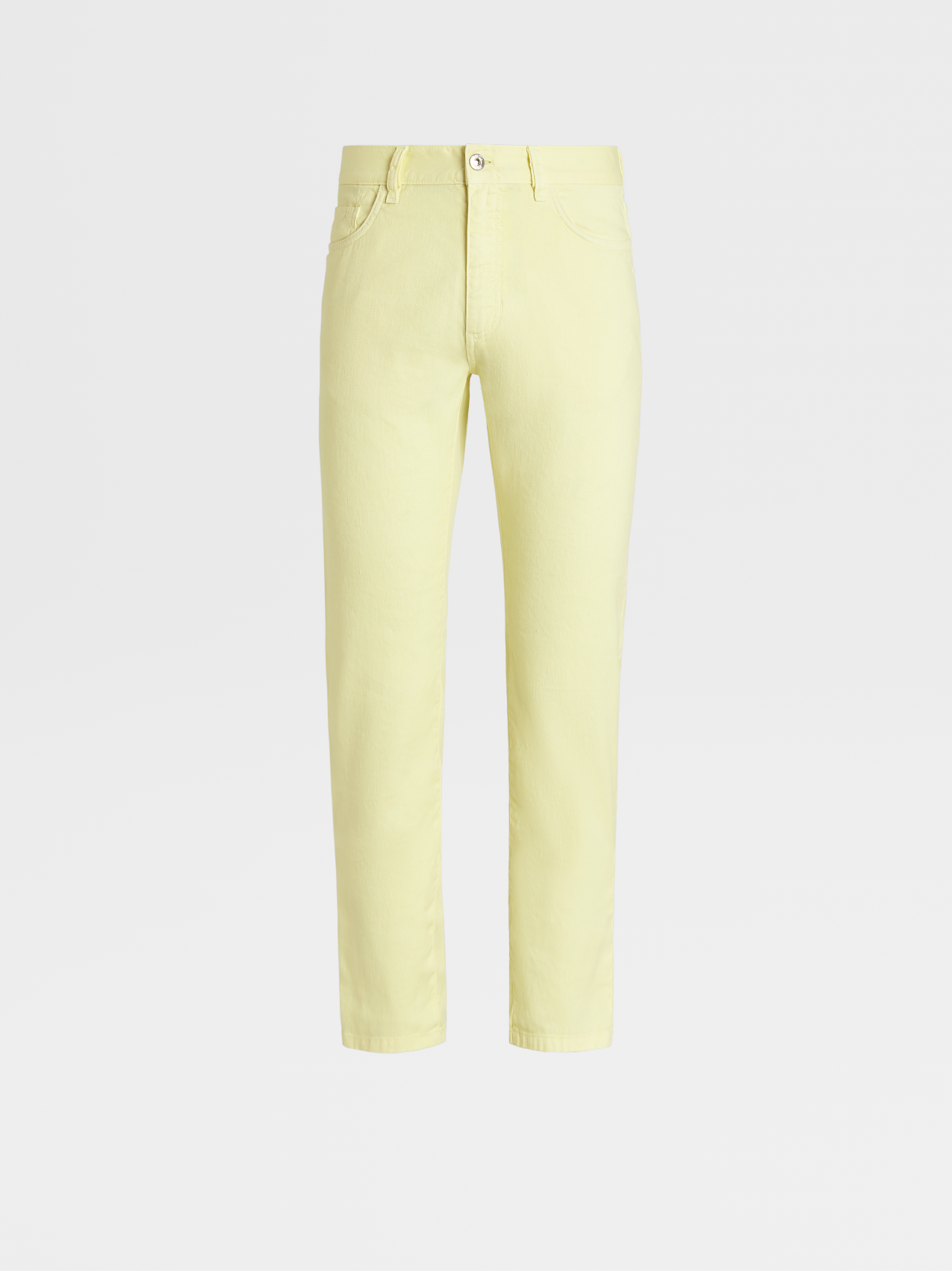 Light Yellow Garment Dyed Stretch Linen and Cotton 5-Pocket Jeans